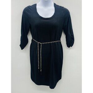 NY Collection Womens Size Large 3/4 Sleeve Sweater Dress with Chain Belt Black
